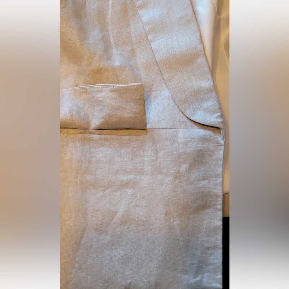 Catherine Malandrino 100% Linen Blazer Beige Open Front Fully Lined Size 14 - Picture 9 of 12